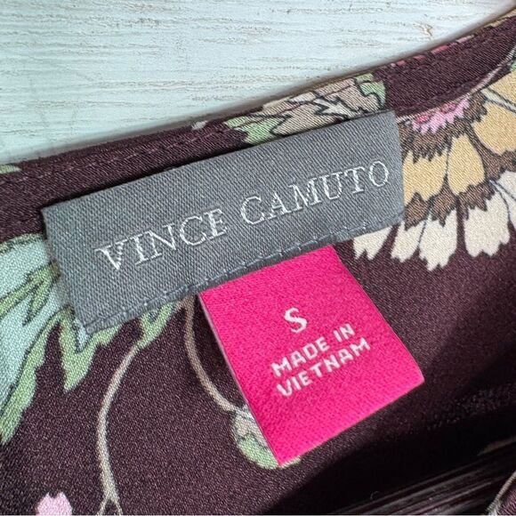 Vince Camuto Floral Puff Sleeve Button Front Blouse Brown Pink Small Wildflower - Picture 9 of 12